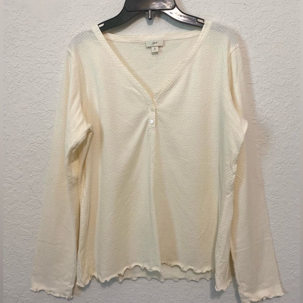 J. Jill 100% cotton, ruffle sleeve and hem Cream color Henley size Medium